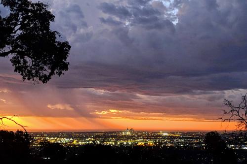 Clouds and sunset over Perth City viewed from Lewis Road Walk Trail in Mundy Regional Park