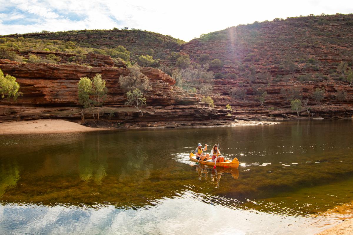 people paddling on the river in the gorge