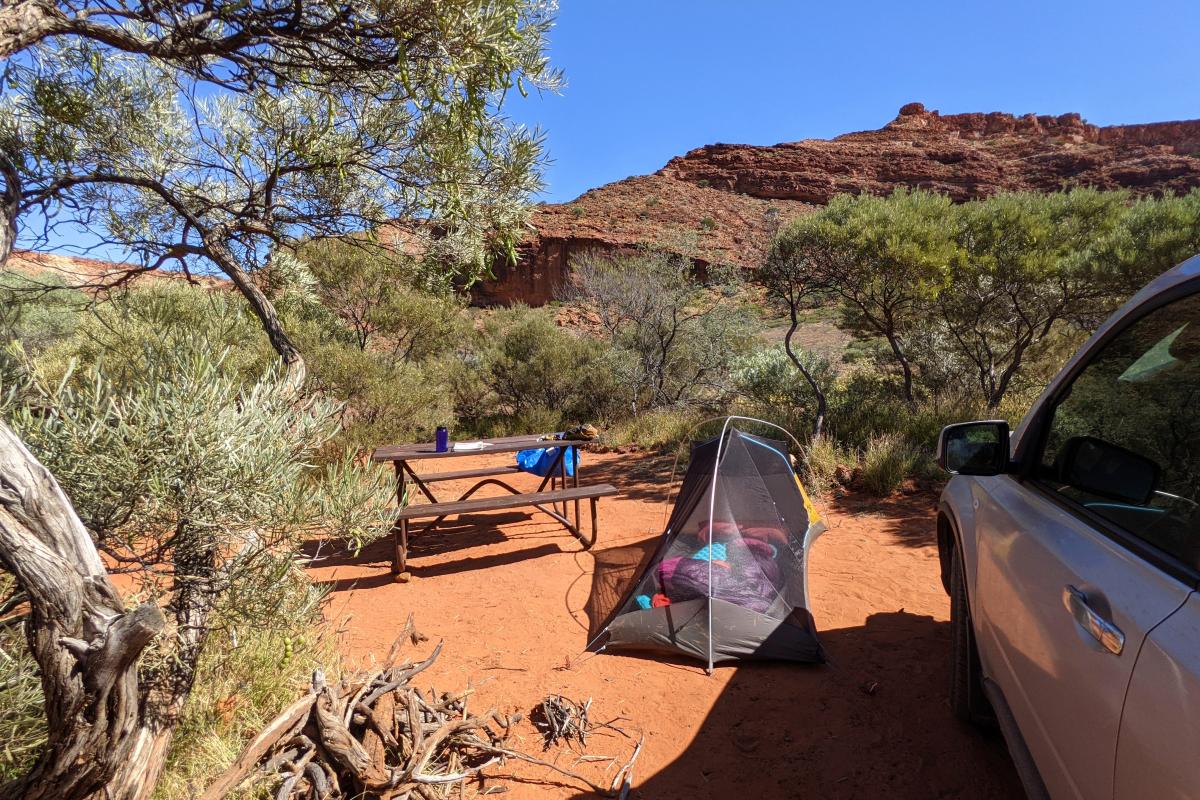 Small tent at Temple Gorge Campground