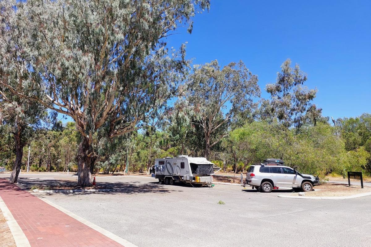 Parking area for caravans at Henry White Oval Campground